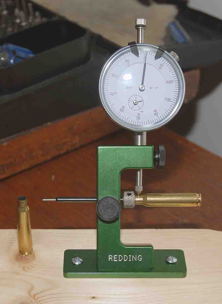 Neck thickness was checked with a Redding gauge.